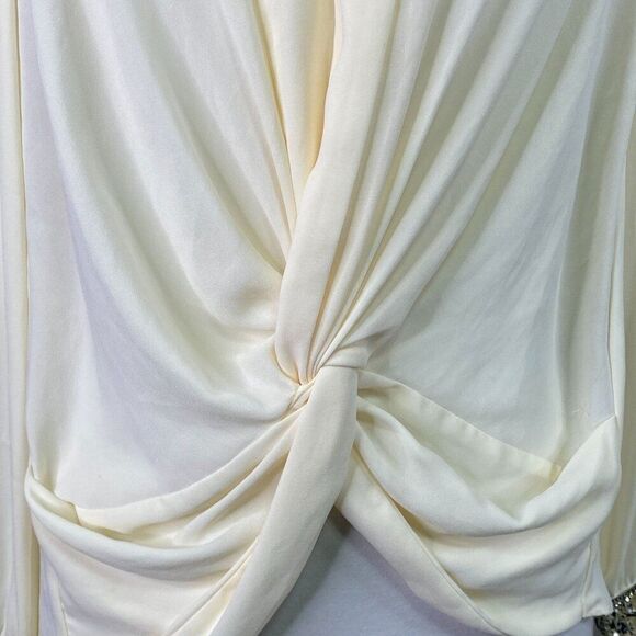 Zara Cream Draped Front Blouse Jewel trimmed Size XS - Picture 6 of 8